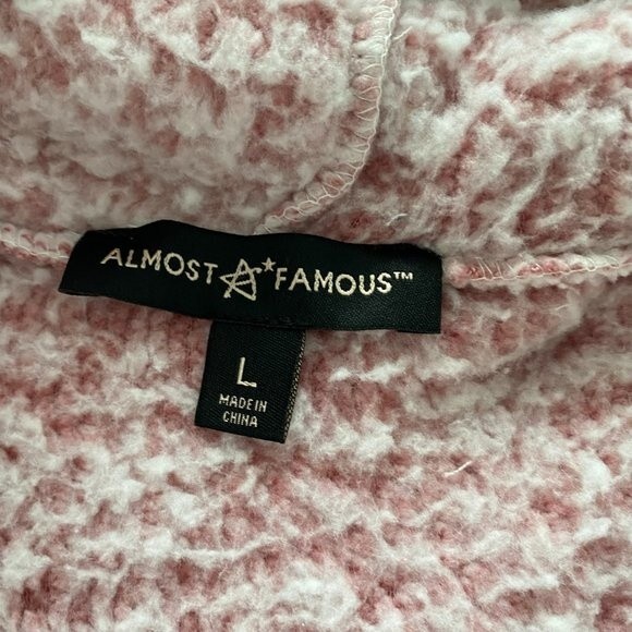 NWT Almost Famous Pink Sherpa Fleece Shearling Hoodie 1/4 Zip Boho Size L - Picture 6 of 9
